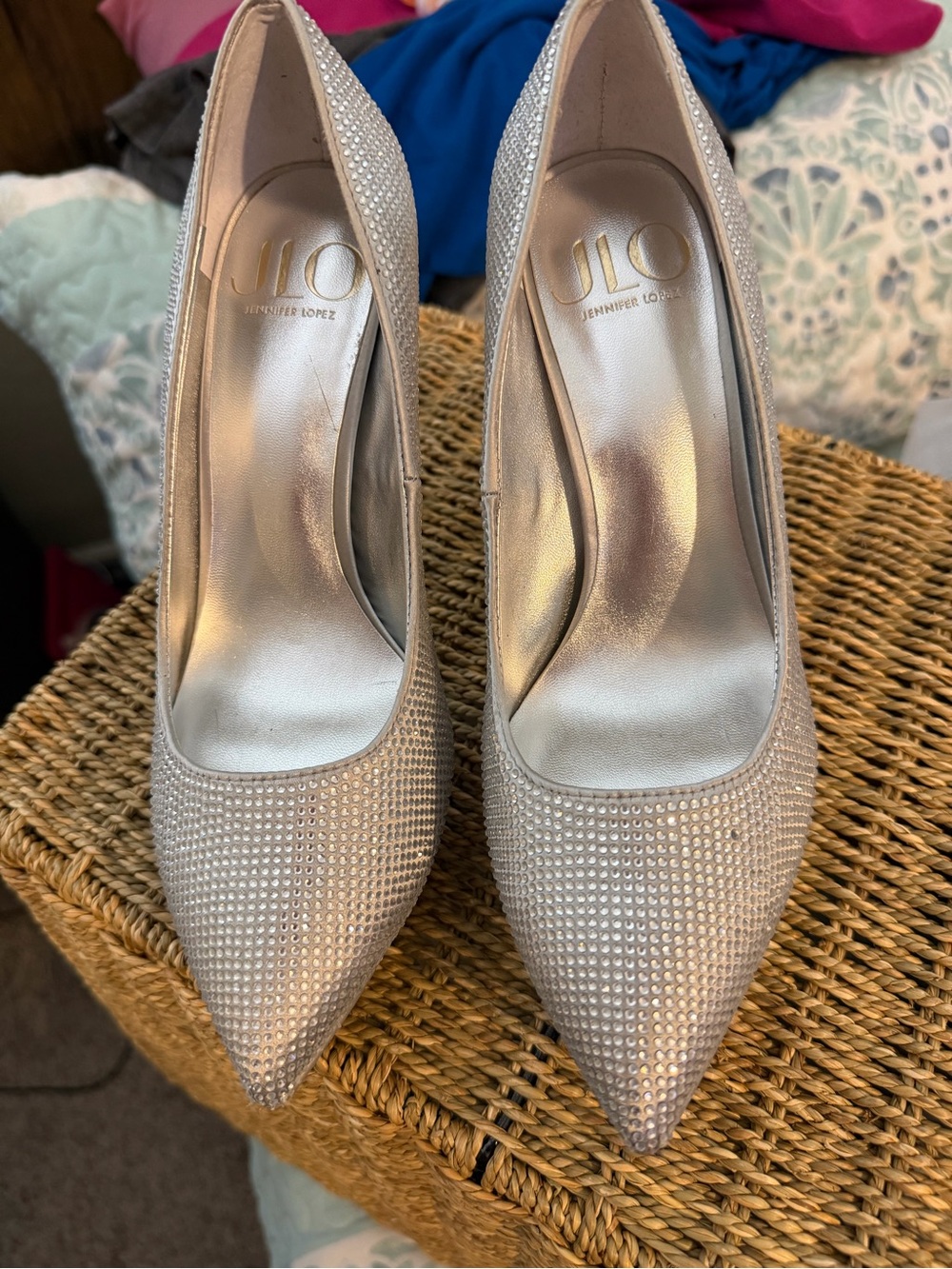 Jennifer Lopez Crystal-Embellished Silver Pointed-Toe Pumps